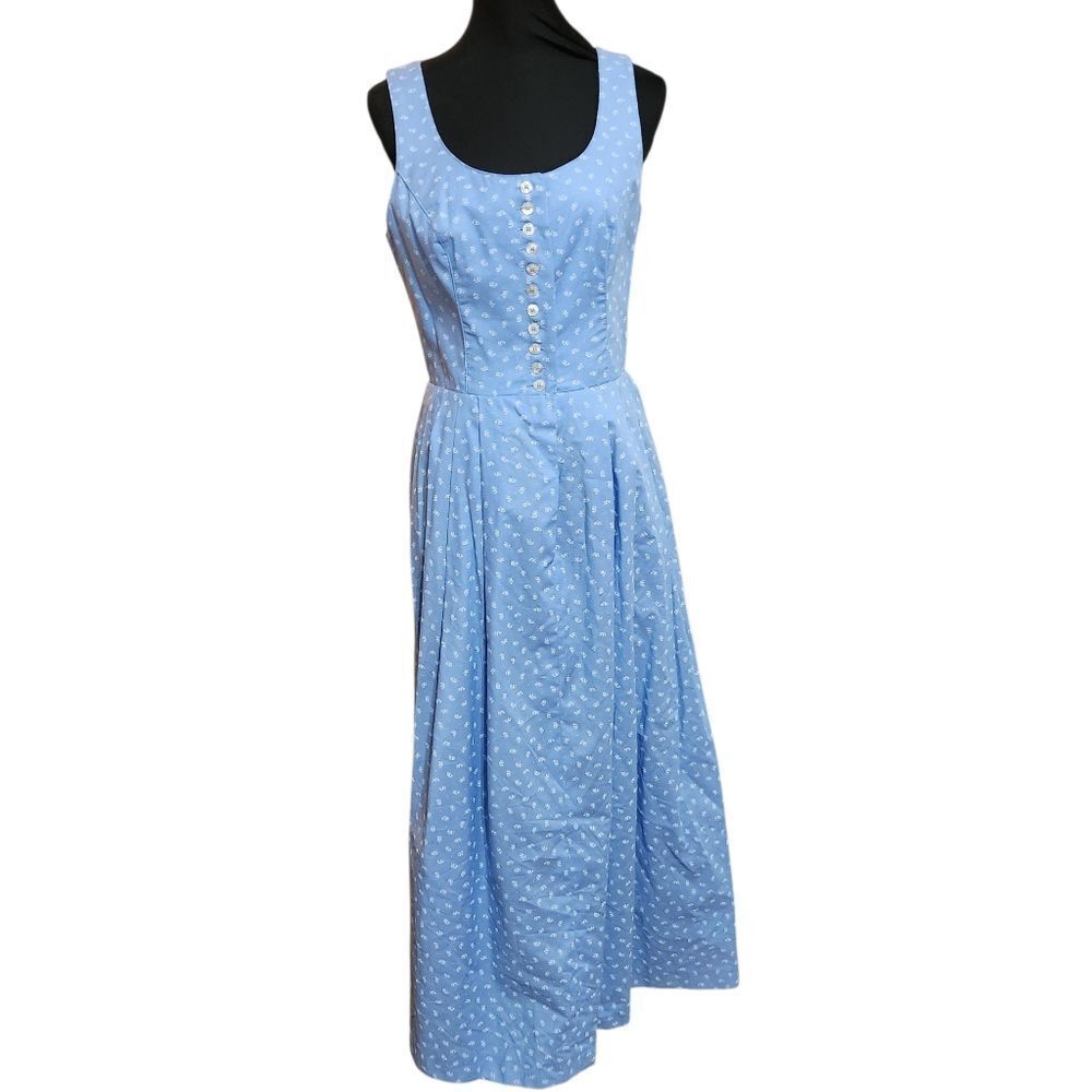 Vintage Wenger Austrian Dress Sz 40 US 8 Blue Small Floral Sleeveless Dirndl